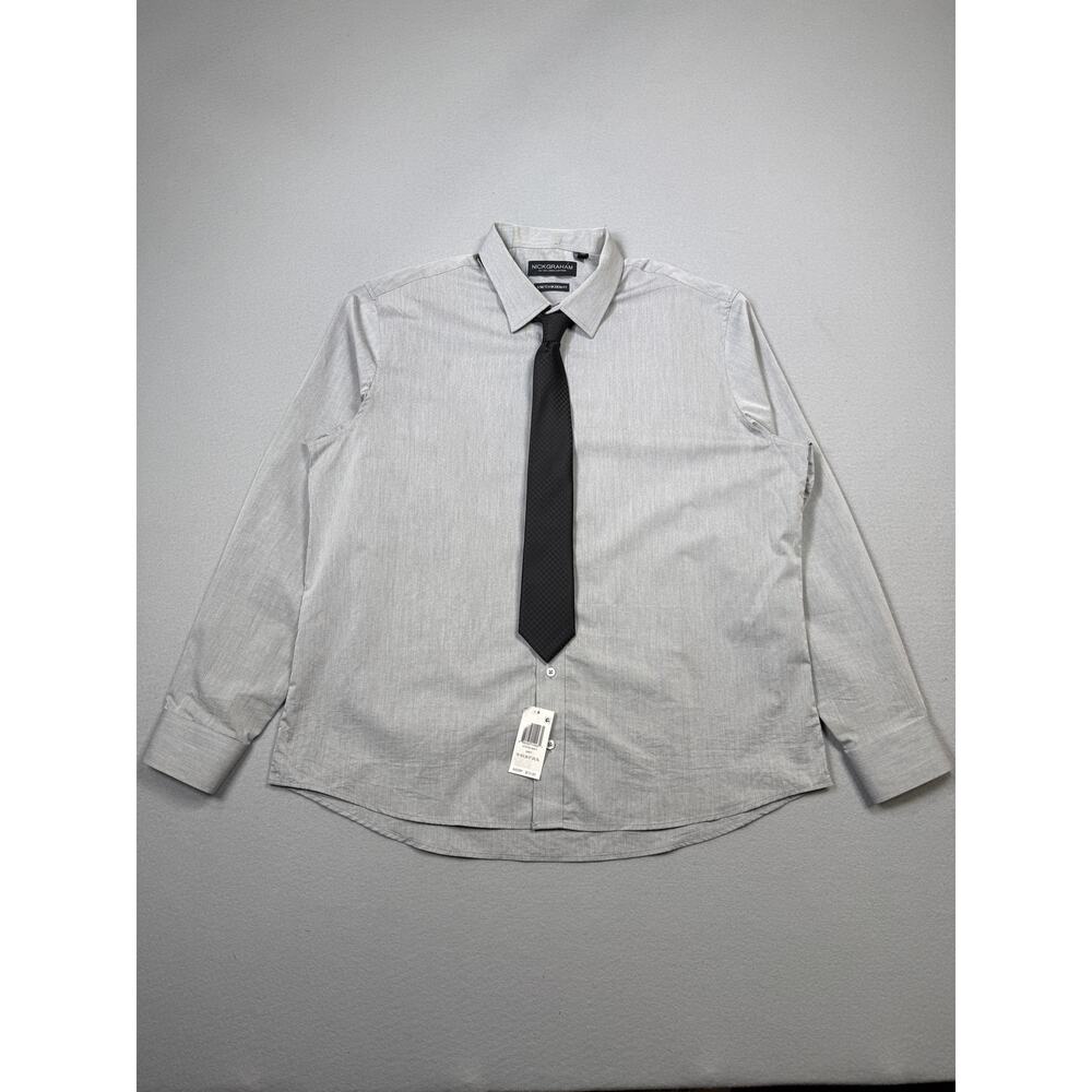 Nick Graham Men's Slim Fit Chambray Dress Shirt Tie Set grey 18-18.5 36-37 $75